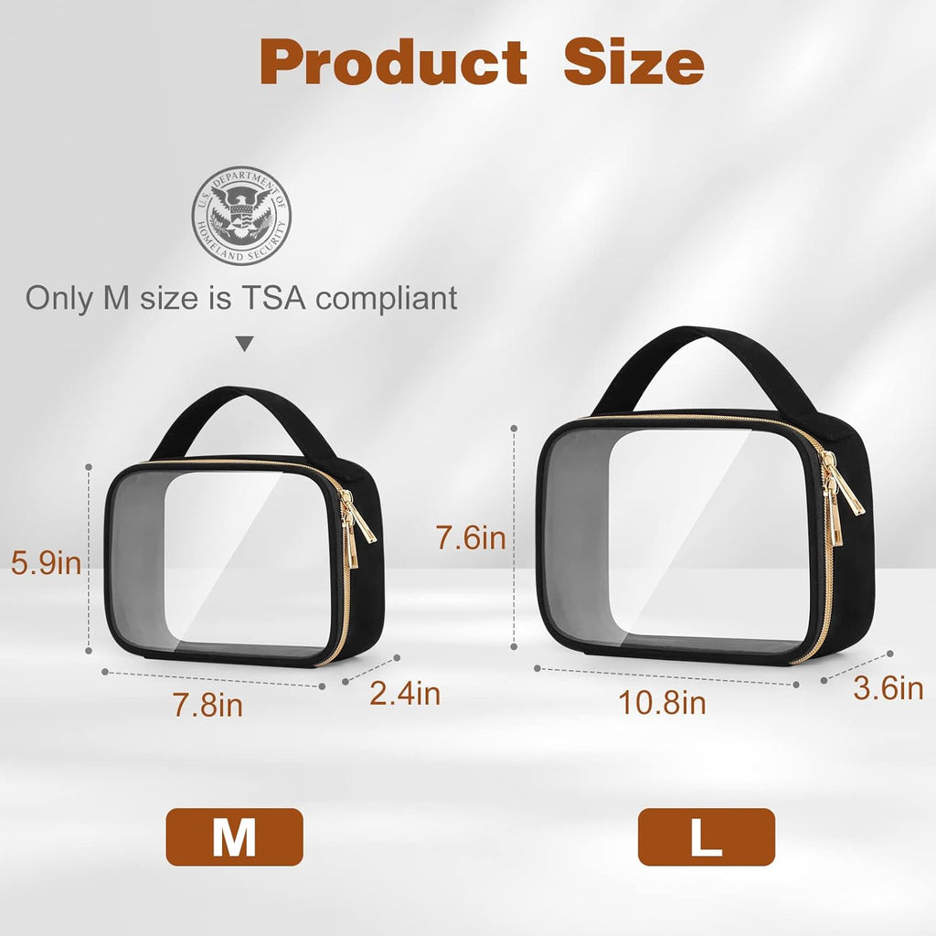 Clear TSA Makeup Bags with Handles - 2 Pack (M+L)