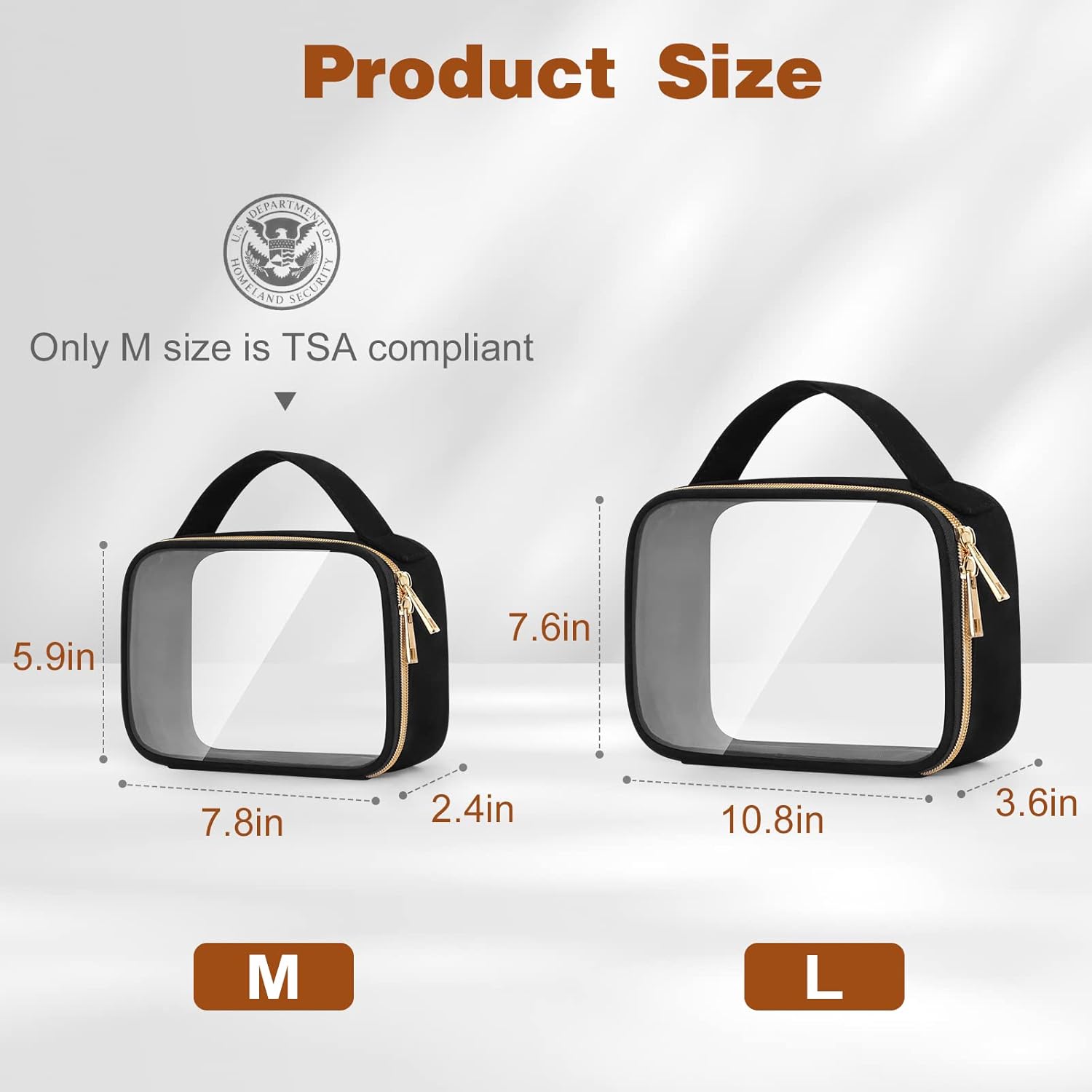 Clear TSA Makeup Bags with Handles - 2 Pack (M+L)