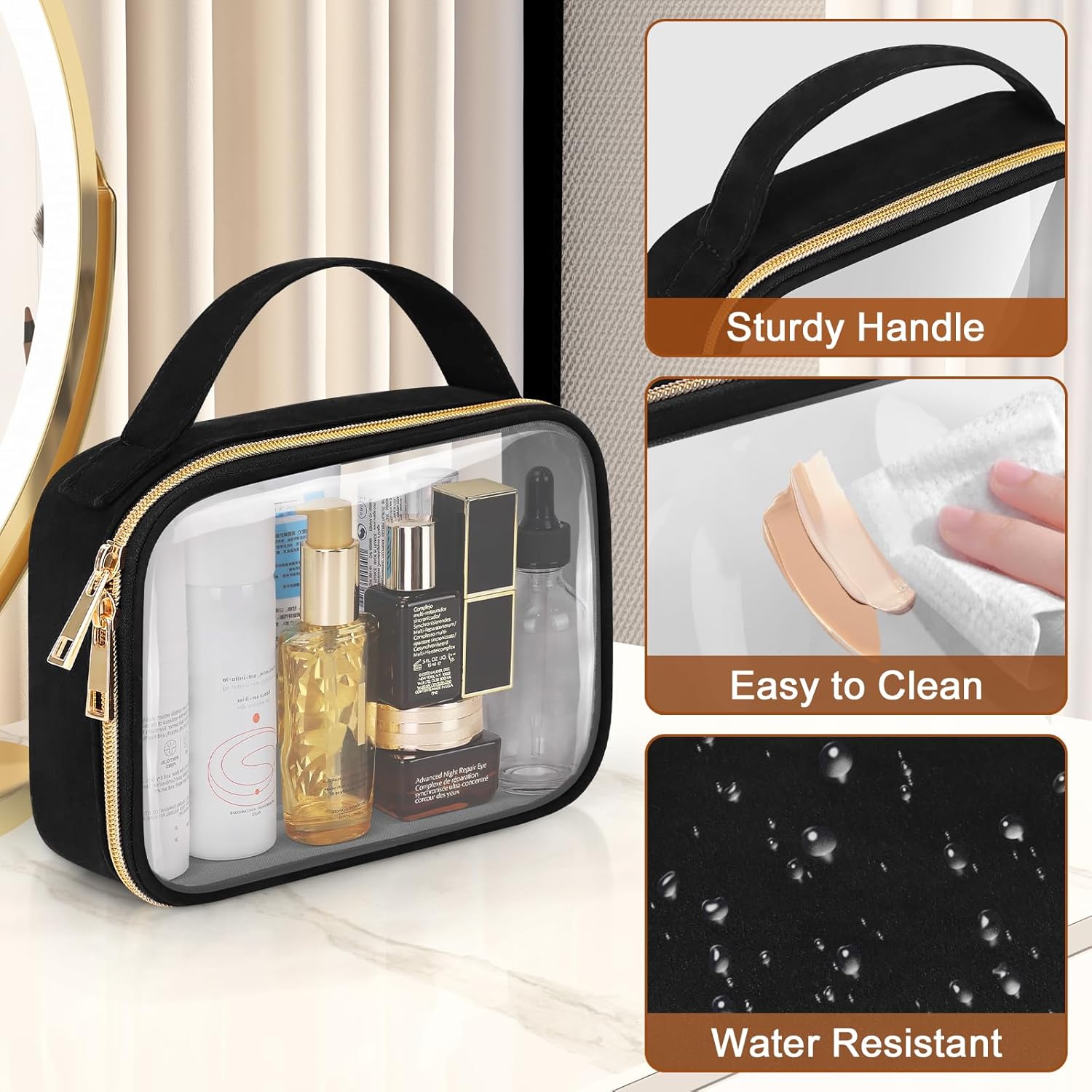 Clear TSA Makeup Bags with Handles - 2 Pack (M+L)