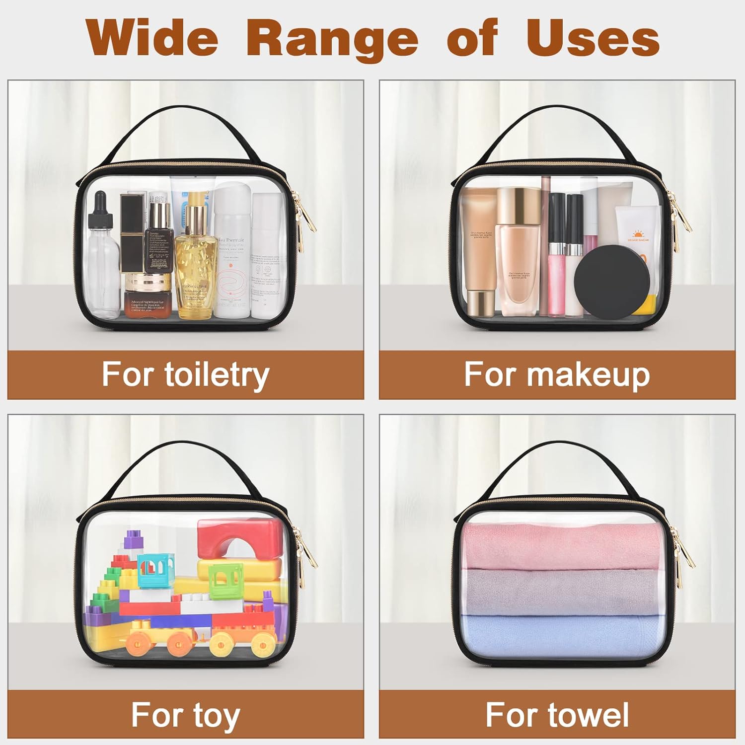 Clear TSA Makeup Bags with Handles - 2 Pack (M+L)