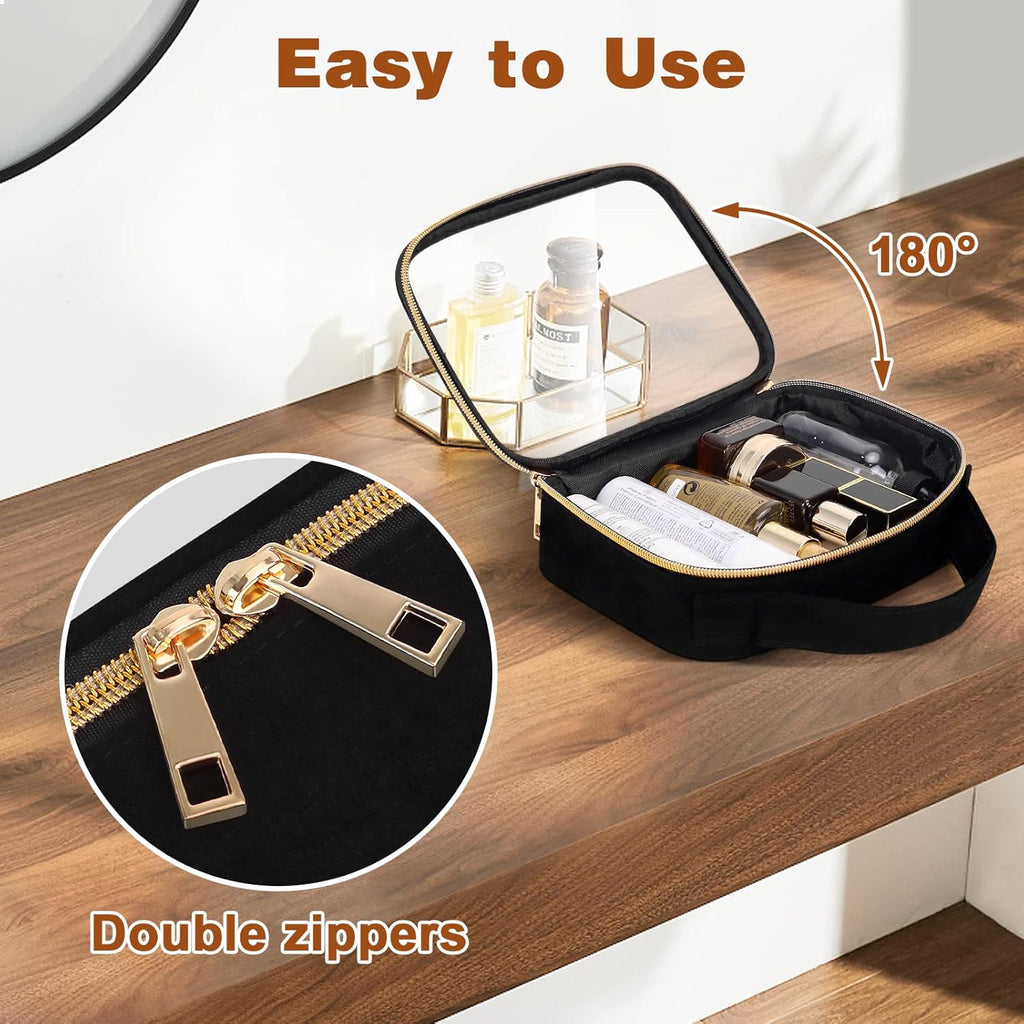 Clear TSA Makeup Bags with Handles - 2 Pack (M+L)